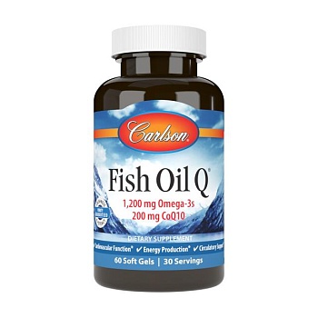 foto дієтична добавка в гелевих капсулах carlson labs fish oil q риб'ячий жир омега-3, 1200 мг + коензим q10, 60 шт