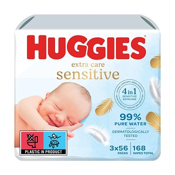foto детские влажные салфетки huggies pure extra care, 3*56 шт