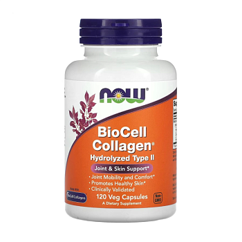foto дієтична добавка в рослинних капсулах now foods biocell collagen hydrolyzed type ii гідролізований колаген ii типу, 120 шт