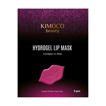 foto зволожувальна гідрогелева маска для губ kimoco beauty hydrogel lip mask collagen & aloe з колагеном та алое, 5 шт