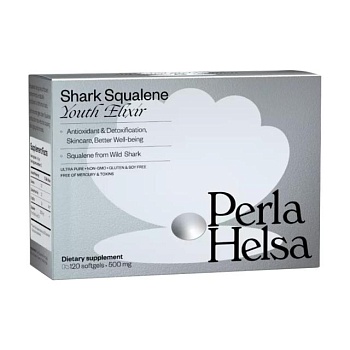 foto диетическая добавка в капсулах perla helsa shark squalene youth elixir эликсир молодости, сквален, 500 мг, 120 шт