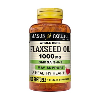 foto дієтична добавка в гелевих капсулах mason natural flax seed oil omega 3-6-9 лляна олія 1000 мг, омега 3-6-9, 100 шт