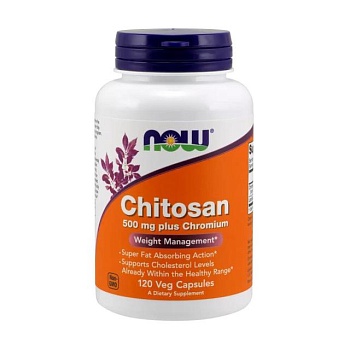 foto диетическая добавка в капсулах now foods chitosan 500 mg plus chromium хитозан 500 мг + хром, 120 шт