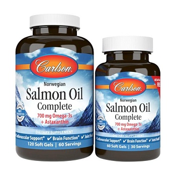 foto дієтична добавка в гелевих капсулах carlson labs salmon oil complete лососевий жир, 120+60 шт