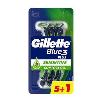 foto одноразові станки для гоління gillette blue 3 sensitive чоловічі, 6 шт