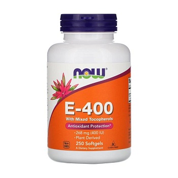foto дієтична добавка вітаміни в капсулах now foods e-400 вітамін e зі змішаними токоферолами, 268 мг, 250 шт