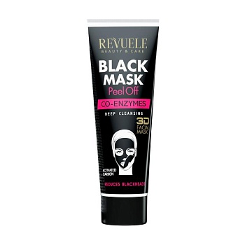 foto черная маска-пленка для лица revuele black mask peel off co-enzymes с коэнзимами, 80 мл