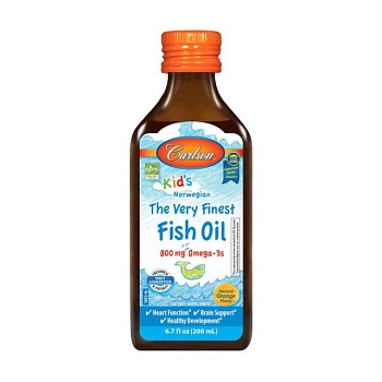 foto дієтична добавка дитяча в рідині carlson labs kid's the very finest fish oil риб'ячий жир, зі смаком апельсину, 200 мл