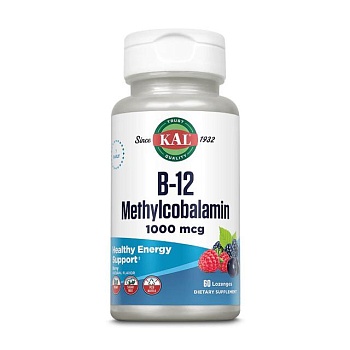 foto дієтична добавка вітаміни в льодяниках kal b-12 methylcobalamin вітамін b-12 метилкобаламін 1000 мкг, зі смаком ягід, 60 шт