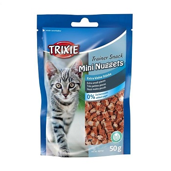 foto ласощі для кішок trixie trainer snack mini nuggets з тунцем, куркою та кошачою м'ятою, 50 г