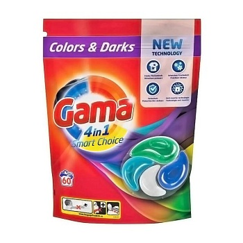foto капсулы для стирки gama 4в1 colors & darks 60 стирок, 60 шт