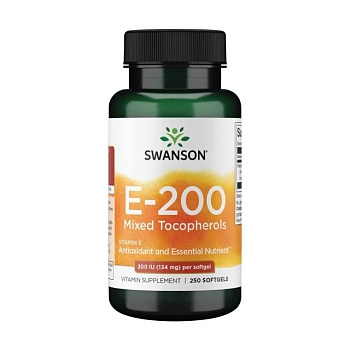 foto дієтична добавка вітаміни гелевих в капсулах swanson vitamin e mixed tocopherols вітамін e, 200 мо, 250 шт