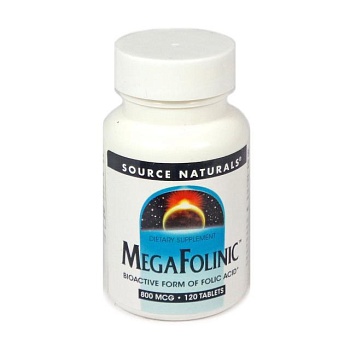 foto диетическая добавка витамины в таблетках source naturals megafolinic биоактивная форма фолиевой кислоты, 800 мкг, 120 шт
