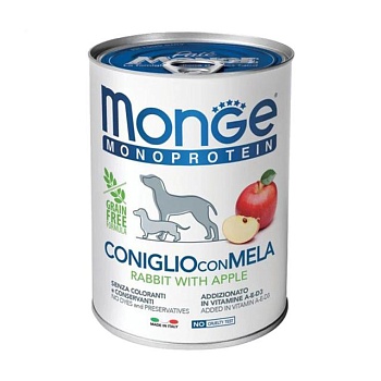 foto влажный корм для собак monge monoprotein со вкусом кролика и яблока, 400 г