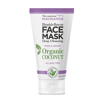 foto маска the conscious 4 niacinamide blemish-rescue face mask organic coconut для всіх типів шкіри обличчя, 50 мл