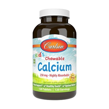 foto харчова добавка дитячі мінерали в жувальних таблетках carlson labs kid's calcium кальцій, з фруктовим смаком, 250 мг, 120 шт
