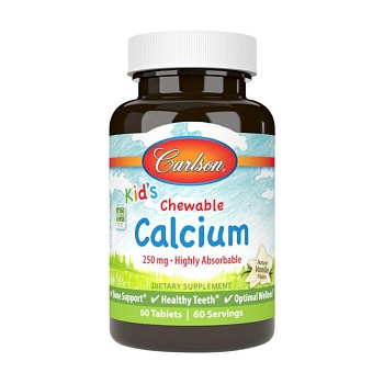 foto диетическая добавка детские минералы в жевательных таблетках carlson labs kid's calcium кальций, 250 мг, 60 шт
