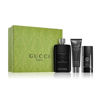 foto парфюмированный набор мужской gucci guilty pour homme (парфюмированная вода, 90 мл + дезодорант-стик, 75 мл + гель для душа, 50 мл)
