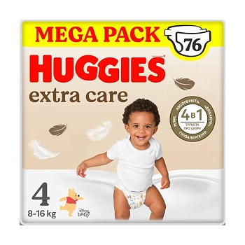 foto підгузки huggies extra care box розмір 4 (8-16 кг), 76 шт