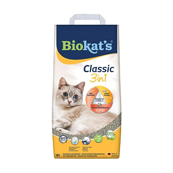 foto наполнитель туалетов для кошек biokat's classic 3 in 1 бентонитовый, 18 л