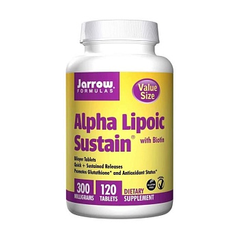 foto диетическая добавка в таблетках jarrow formulas alpha lipoic sustain with biotin альфа-липоевая кислота + биотин, 300 мг, 120 шт