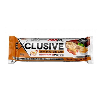 foto протеїновий батончик amix nutrition exclusive protein 25% bar торт з арахісовим маслом, 85 г