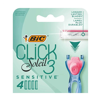 foto змінні касети для гоління bic click 3 soleil sensitive жіночі, 4 шт