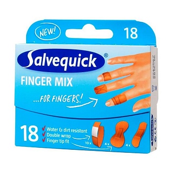 foto набор пластырей salvequick plasters finger mix, 3 разных размера, 18 шт