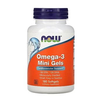 foto диетическая добавка в капсулах now foods omega-3 mini gels омега-3, 180 шт