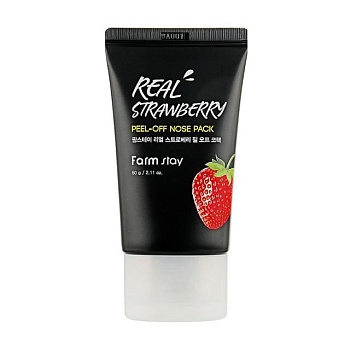 foto маска-плівка для носа farmstay real strawberry peel-off nose pack з екстрактом полуниці, 60 г