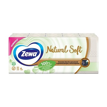 foto паперові носові хустинки zewa natural soft, 4-шарові, 10*9 шт