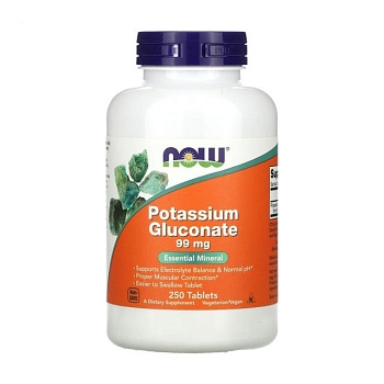 foto диетическая добавка в таблетках now foods potassium gluconate глюконат калия, 99 мг, 250 шт