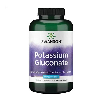 foto диетическая добавка в капсулах swanson potassium gluconate 99 мг, 250 шт