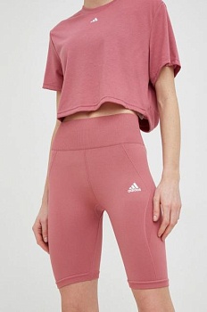 foto шорти для тренувань adidas performance жіночі колір рожевий однотонні висока посадка