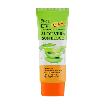 foto солнцезащитный крем для лица ekel uv aloe vera sun block spf 50/pa+++ с алоэ, 70 мл