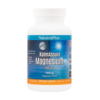 foto харчова добавка в гелевих капсулах naturesplus kalmassure magnesium магній 400 мг, 90 шт