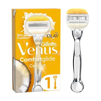 foto станок для гоління жіночий gillette venus & olay comfort glide  coconut, 1 змінний картридж
