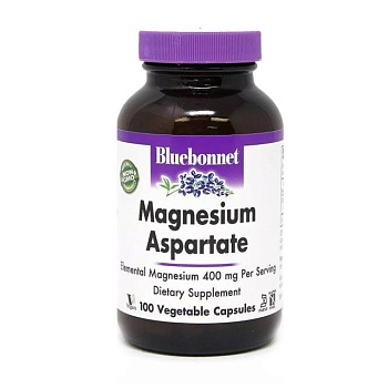 foto диетическая добавка в капсулах bluebonnet nutrition magnesium aspartate аспартат магния, 400 мг, 100 шт