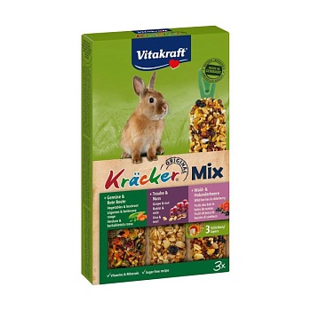foto лакомство для кроликов vitakraft kracker mix с овощами, орехами и лесными ягодами, 3 шт