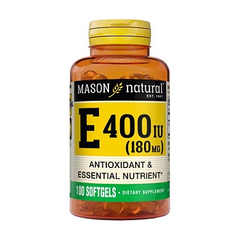 foto дієтична добавка в гелевих капсулах mason natural vitamin e вітамін е 180 мг, 400 mo, 100 шт