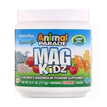 foto дієтична добавка для дітей в порошку naturesplus animal parade mag kidz магній, без цукру, зі смаком вишні, 171 г