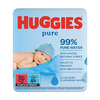 foto детские влажные салфетки huggies pure для младенцев, 3*56 шт