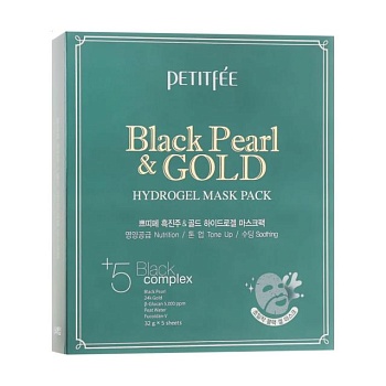 foto гидрогелевая маска для лица с золотом и черным жемчугом petitfee & koelf black pearl & gold hydrogel mask pack, 5 шт