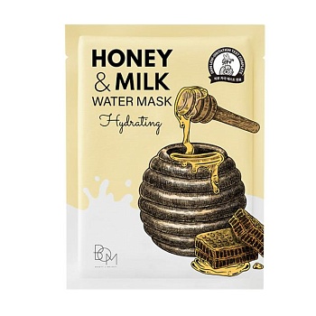 foto тканинна зволожувальна маска для обличчя beauty of majesty honey & milk water mask з медом та молоком, 25 мл