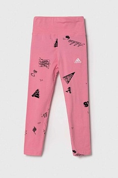 foto дитячі легінси adidas jg bluv q3 tigh колір рожевий візерунок