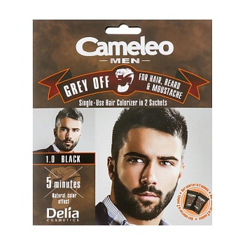 foto мужская краска для волос, бороды и усов delia cosmetics cameleo men grey off, 1.0 black, 2*15 мл