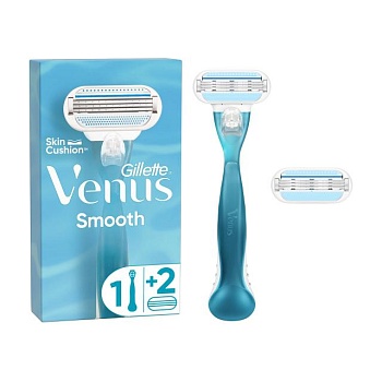 foto станок для гоління gillette venus smooth жіночий, з 2 змінними картриджами, 1 шт