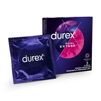 foto презервативы латексные с силиконовой смазкой durex dual extase рельефные с анестетиком, с шт