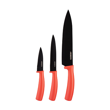 foto набір ножів ardesto black mars з неіржавки червоної сталі та пластиковими ручками, 3 предмета (ar2103br)