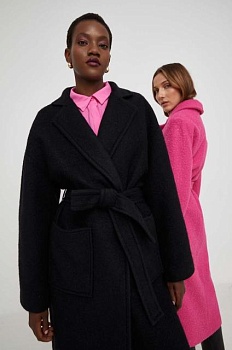 foto пальто з вовною answear lab колір чорний перехідне без застібки